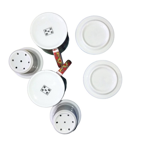 Eastern Asian Jingdezhen Red Longevity Lotus Porcelain Tea Infuser Lidded Cups - Picture 7 of 12